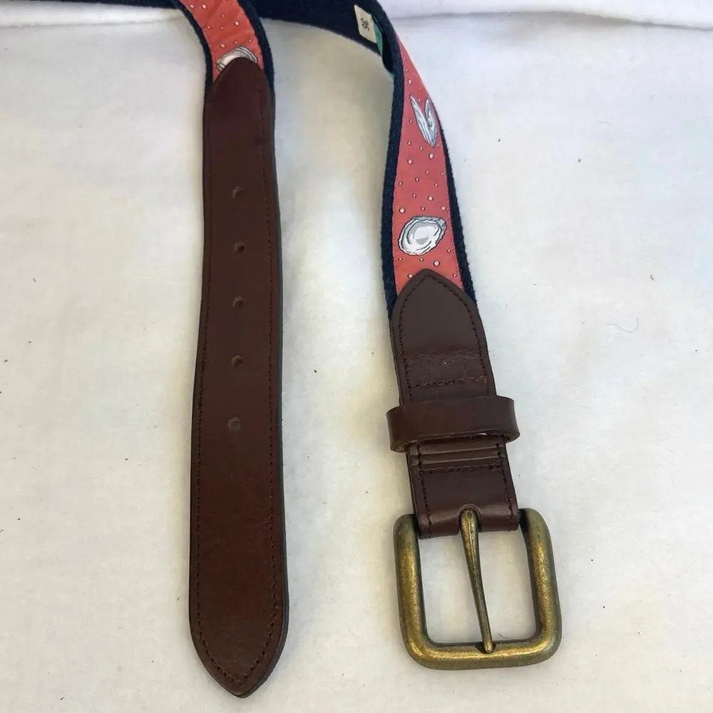 Brown Leather and Red Patterned Men’s Belt